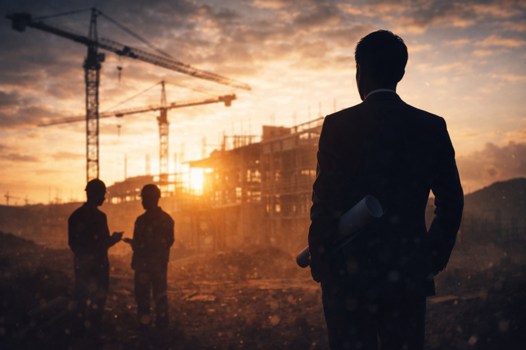 田村淳の土地購入と別荘建設プロジェクトをイメージしたシルエット画像