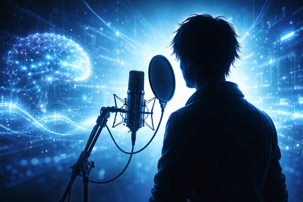 音声AIと声優の未来をイメージした人物シルエットの画像