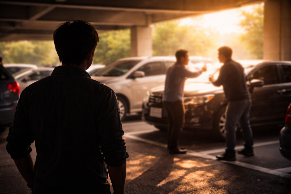 駐車場トラブルをイメージした人物シルエットの画像