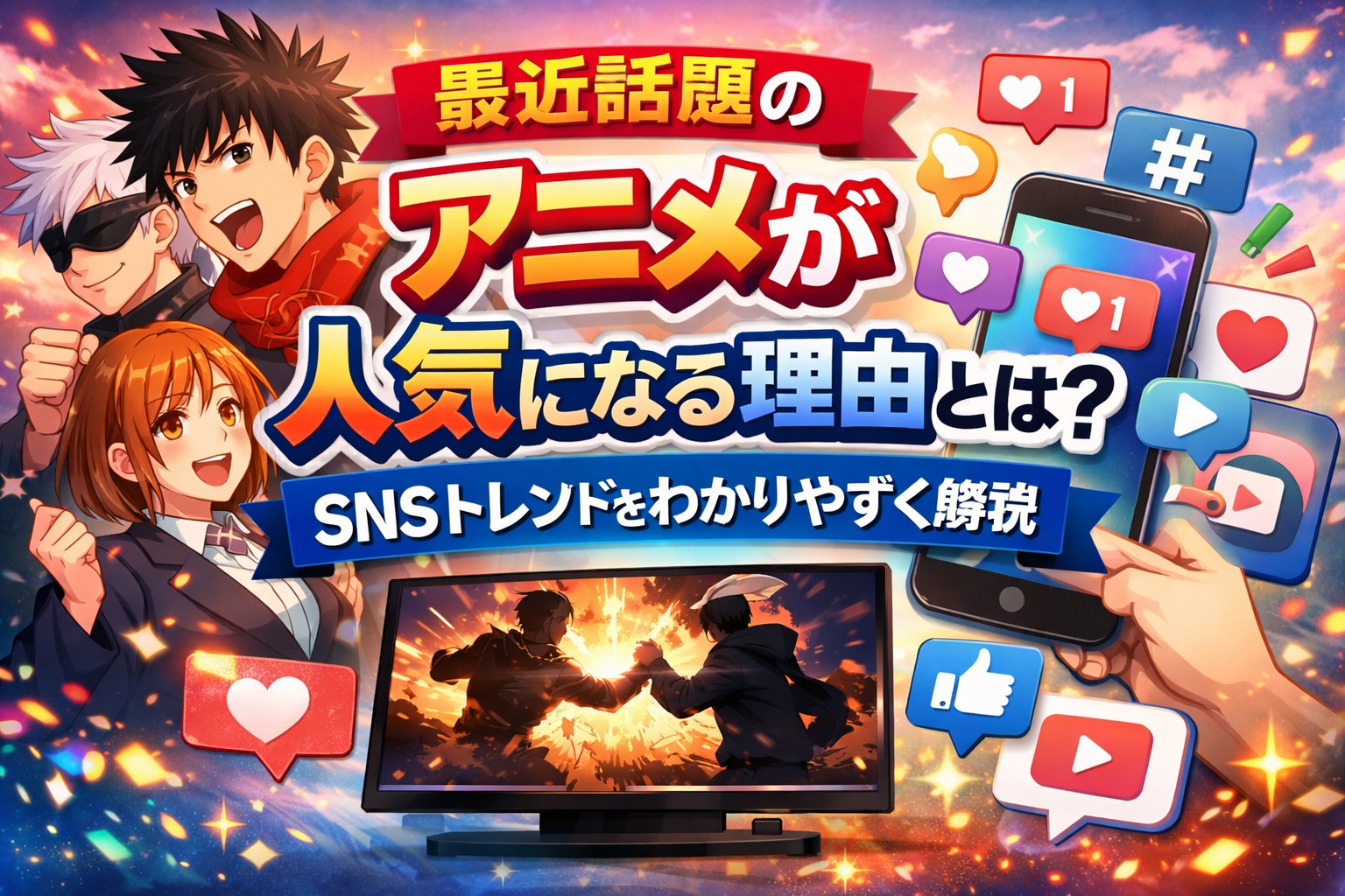 最近話題のアニメが人気になる理由をSNSトレンドの視点から解説したアイキャッチ画像