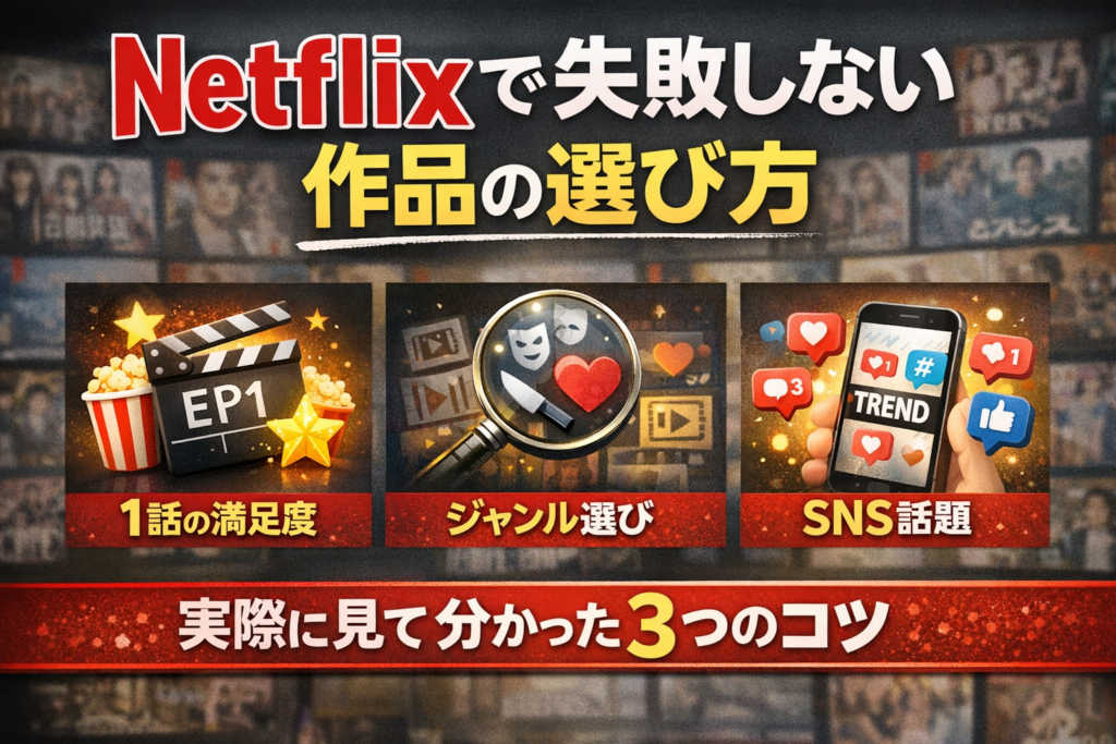 Netflixで失敗しない作品の選び方と3つのコツを解説するアイキャッチ画像