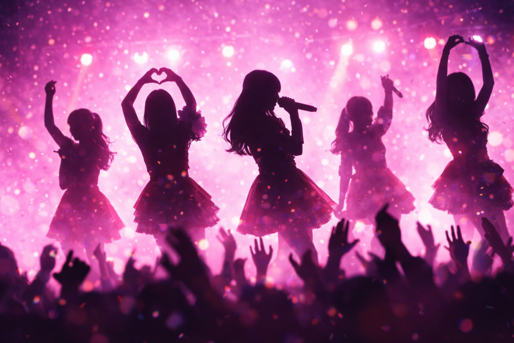 ももクロのライブをイメージしたピンクライトのシルエット画像