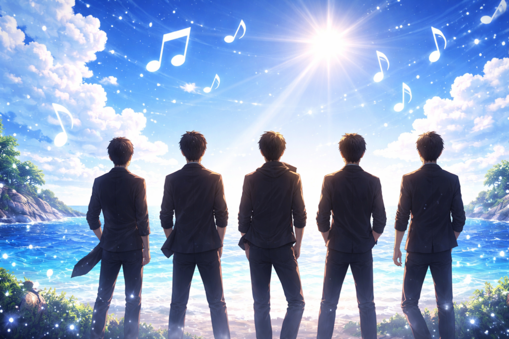 嵐の新曲をイメージした青空と5人のシルエット画像