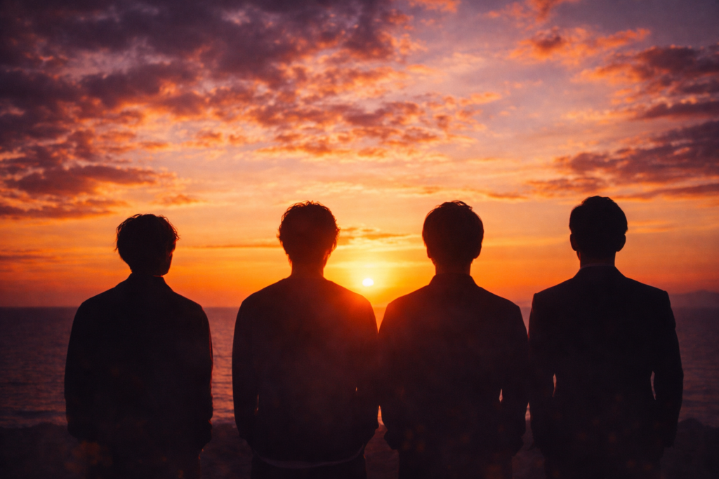 芸能活動の転機をイメージした夕焼けと人物シルエットの画像