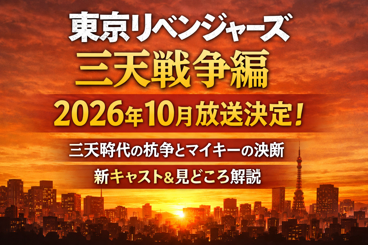 東京リベンジャーズ三天戦争編の2026年10月放送決定と内容をまとめたアイキャッチ画像