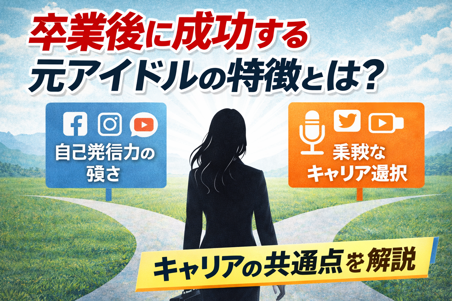 卒業後に成功する元アイドルの特徴を表したキャリア分岐のシルエット画像